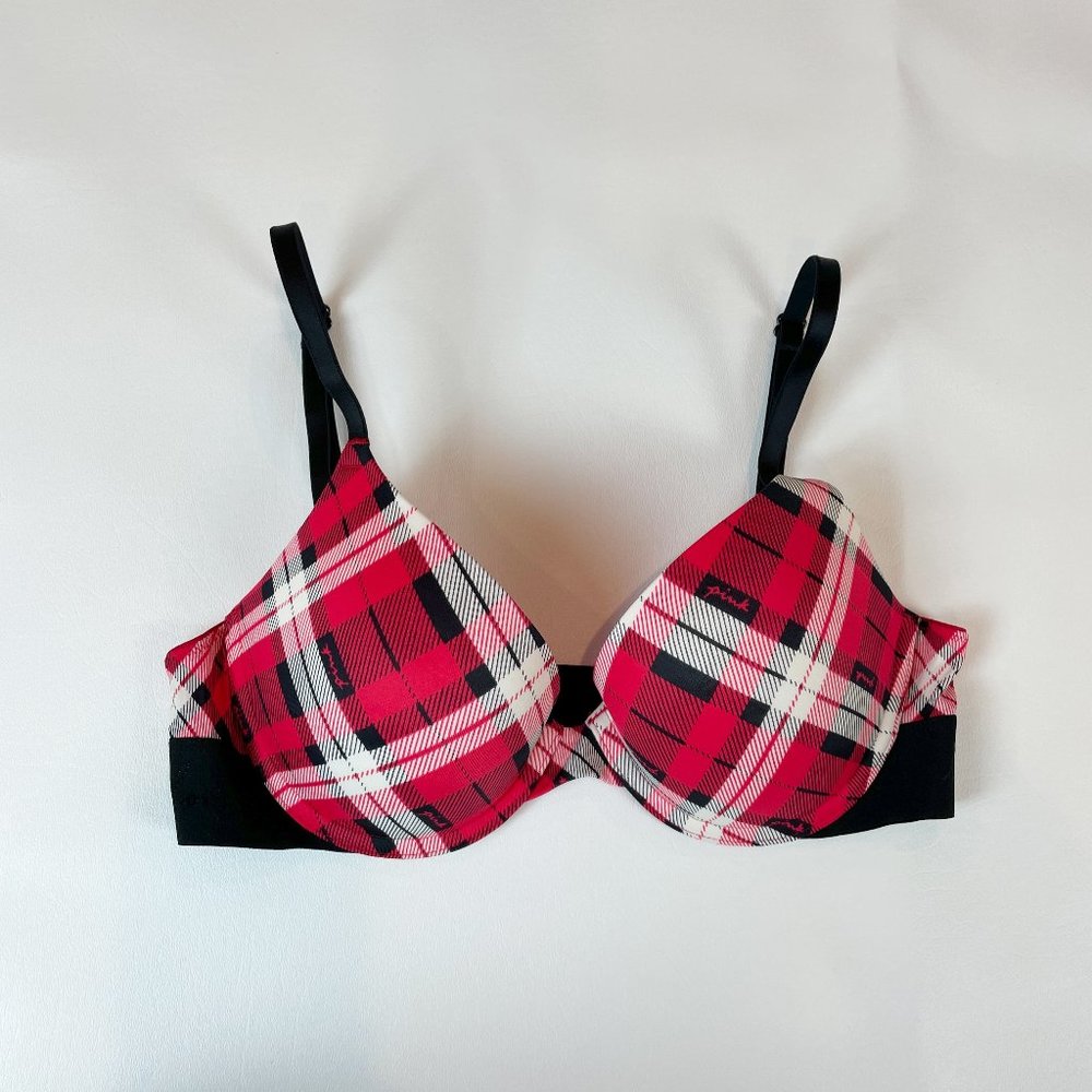 NWOT Victoria's Secret PINK Bra 32C Wear Everywhere Push-Up Plaid B1049